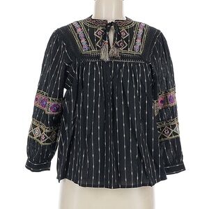 Ultra Pink Black Embroidered Blouse
